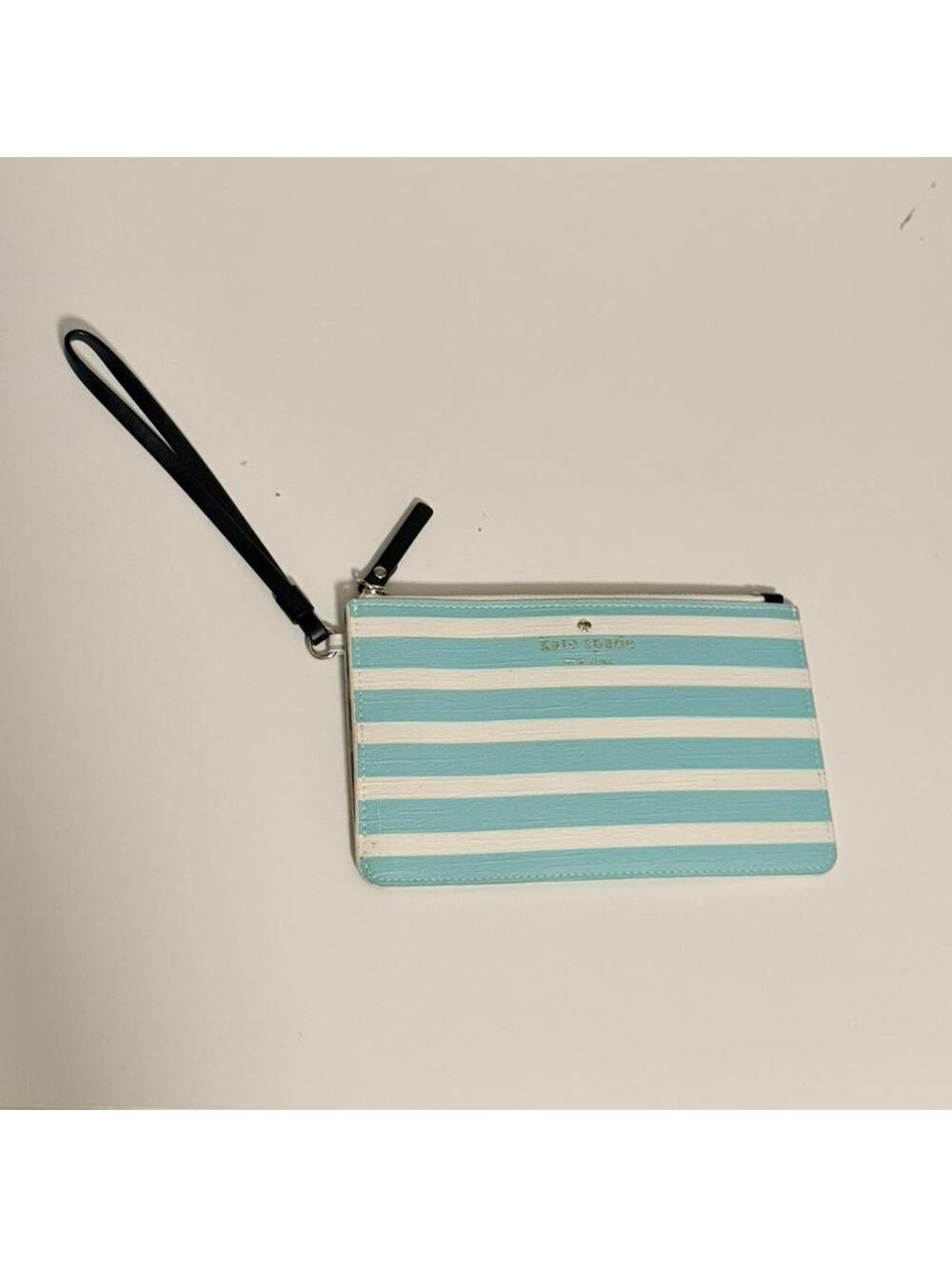 Kate Spade New York Turquoise Stripe Wristlet | Blue & White Zip Pouch